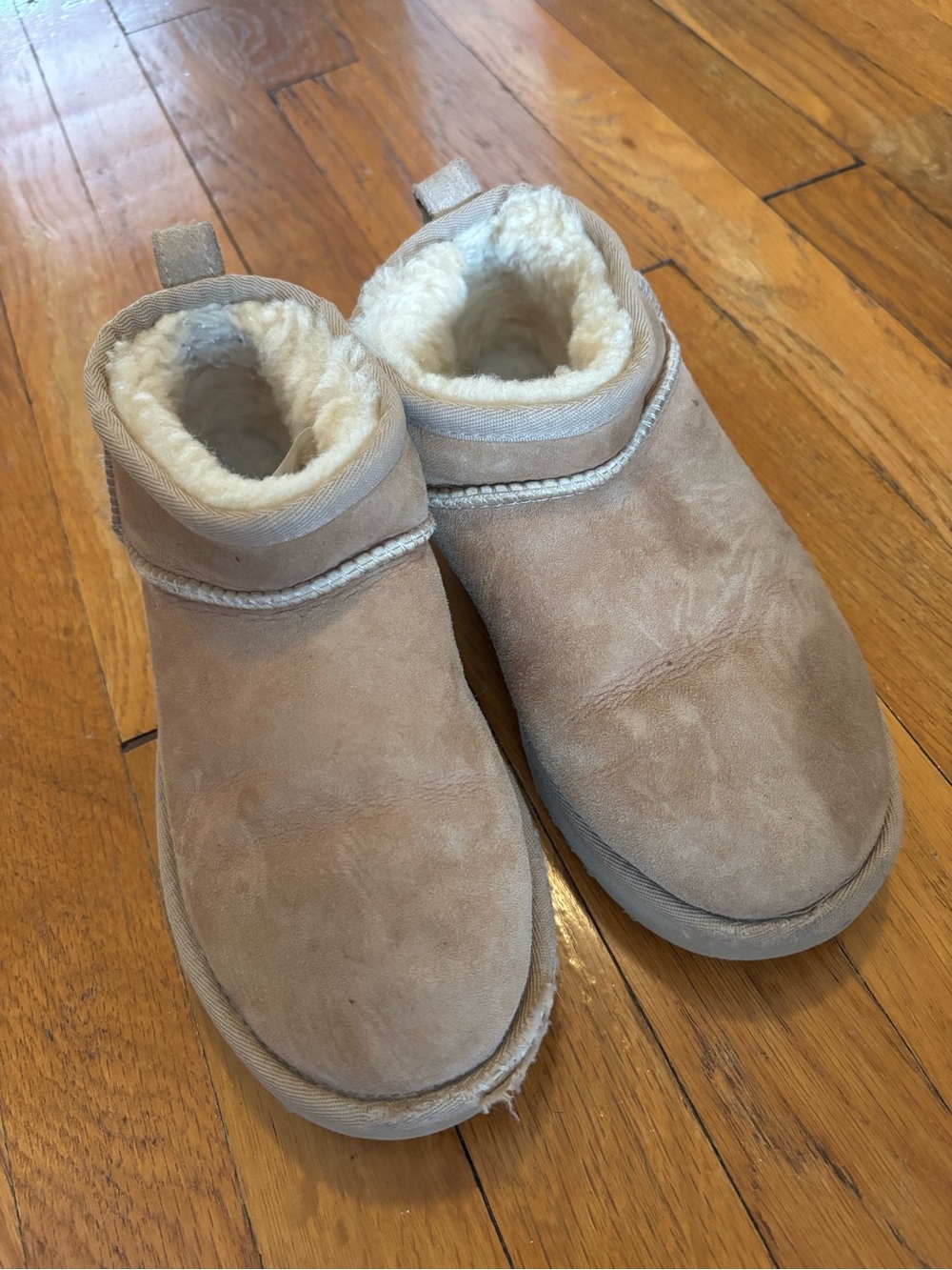 UGG Women’s Classic Ultra Mini Booties (Sand) - size 5